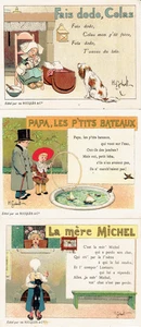 3 CHROMOS RICQLES : Fais dodo, La mère Michel, P'tits bateaux illus. H GERBAULT - Foto 1 di 2