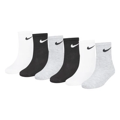 Nike Kids Lightweight Crew Socks Boys Girls Unisex 6 Pack White/Grey/Black XS