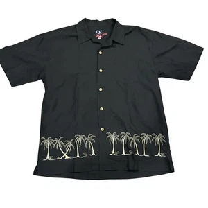 Camisa Aloha Hawaiana Quiksilver Para Hombres Grande Negra Informal Bordada con Botones - Imagen 1 de 7