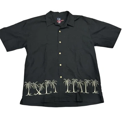 Quiksilver Mens Hawaiian Aloha Shirt Large Black Casual Button Down Embroidered - Image 1 of 4