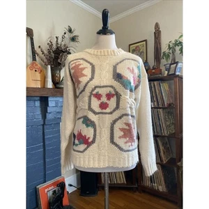 Vintage Cabin Creek White Cable Knit Sweater M Cottagecore Aztec Floral 90s Y2k - Picture 1 of 12