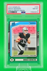 2024 Panini Donruss #394 Brock Bowers Clasificado Novato Verde Prensa Prueba PSA 8 - Imagen 1 de 2