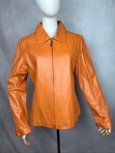 Chaqueta de cuero remache negro para mujer talla grande naranja estilo años 70 lujo - Imagen 1 de 11