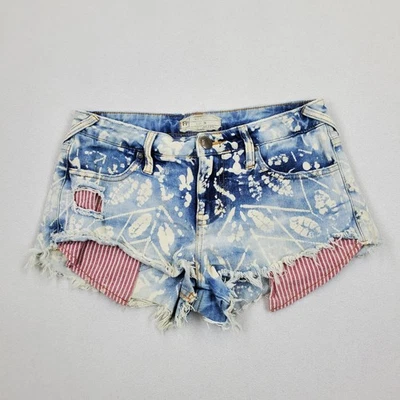 Micro Pantalones Cortos de Denim Estampados Free People We The Free Talla 28 Botón Mosca Daisy Duke Foto 1 de 4