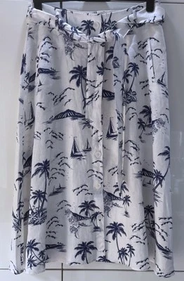 Hobbs Linen Holiday Print Skirt Button Front Belted Pockets Size UK 16 - Image 1 of 4