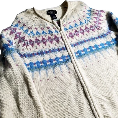 Suéter cárdigan Sonoma Fair Isle de lana de cordero con cremallera talla L puño enrollado Foto 1 de 4