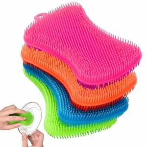 4 Silicone Sponge Dish Washing Scrubber Smart Kitchen Gadgets Brush Sponge Clean - Picture 1 of 1
