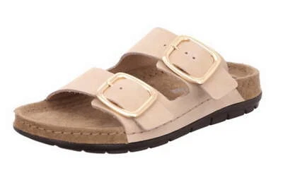 Rohde Pantolette Rodigo Beige Nubukleder Schlappen Slipper Hausschuh Schnalle