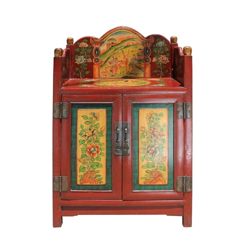 Unique Tibetan Vintage Floral Animals Graphic Shrine Offer Table Cabinet cs5734S Cover