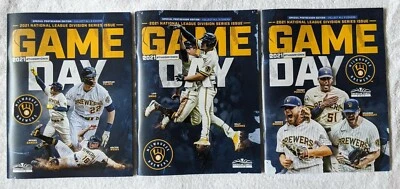 Complete Set of 3 - 2021 Milwaukee Brewers/Atlanta Braves NLDS Programs - Burnes - Image 1 of 2