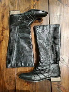 Very Volatile "Fringe" Black Leather Knee High Pull On Boot Size 7.5 Cute! - Picture 1 of 7