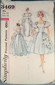 Vintage Simplicity Muster 3469 Misses' Brautkleid in 2 Längen Gr. 12 Brustweite 32 - Bild 1 von 2