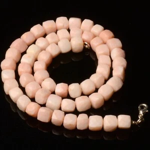 Natural Pink Opal from Peru 9 mm Size Cube Beads Necklace 20" - Picture 1 of 5