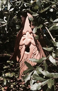 Hand Carved Wood Spirit Old Man Face Cedar Birdhouse With Hair. - Picture 1 of 7