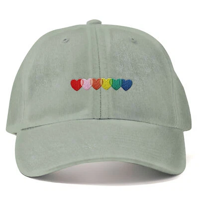 Embroidered Vintage Cap for Pride Rainbow Hearts Unisex LGBTQ Hat Festival Gift - Image 1 of 4