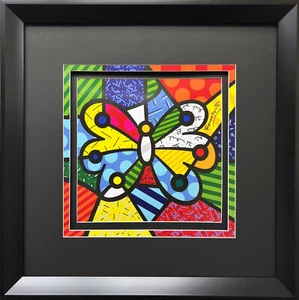 Romero Britto "Garden Butterfly" BLACK NEW CUSTOM FRAMED Matted Art Print Animal - Picture 1 of 4