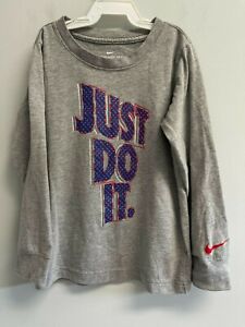 EUC Nike Boys Size 6/M T-shirt JDI Just Do It Swoosh Logo Grey Long Sleeve Tee