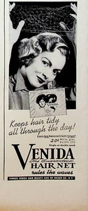 1949 Vernia Hair Net Vintage 1940s Print Ad Keeps Hair Tidy Rules the Waves - Picture 1 of 1