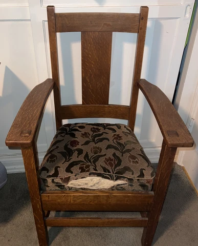 Mission Oak Charles Limbert  Arts & Crafts  Arm Chair  Signed With Orig Cushion Cover