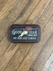 VINTAGE GOODYEAR TIRE REPAIR KIT TIN CAN GAS OIL GOOD YEAR NO-RIM CUT TIRES OHIO - Picture 1 of 6