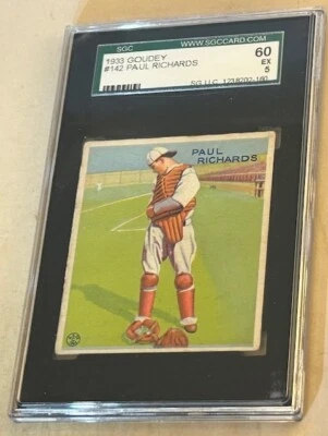 1933 GOUDEY #142 PAUL RICHARDS SGC 60 EX 5 NEW YORK GIANTS BASEBALL CARD. - Image 1 of 2