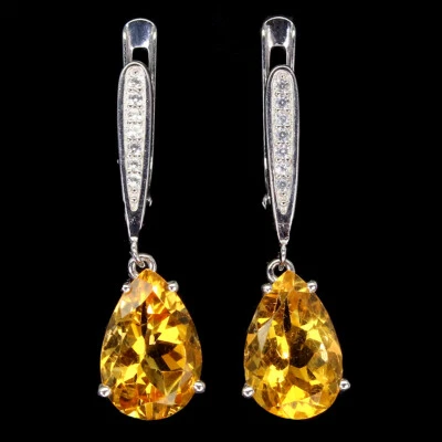 925 Orecchini Argento Sterling Pera Citrino 12x8mm Natural Gemma Gioielli Regalo - Immagine 1 di 4