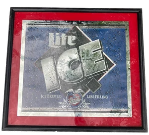 Miller Lite Ice Framed Bar Mirror (1995), 32x29", Vintage Beer Sign, Made in USA - Picture 1 of 6