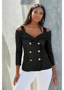 $150 NWT BOSTON PROPER COLD SHOULDER DOUBLE BREASTED SCUBA JACKET SIZE: 4 - Picture 1 of 2