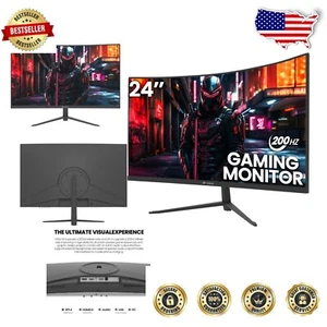 24 Inch Curved Gaming Monitor - 200Hz Refresh Rate, Wide Viewing Angle, Black - Picture 1 of 9