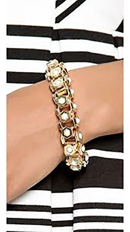 Neiman Marcus Lee Angel Women's Howlite Brass Box-Station Bracelet 8 L NWT 135 Foto 1 de 1