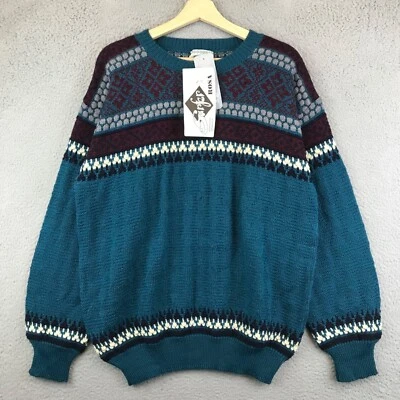 New Vintage Nomadic Traders Sweater Men Large Blue Wool Knit Chunky Grandpa - Image 1 of 4