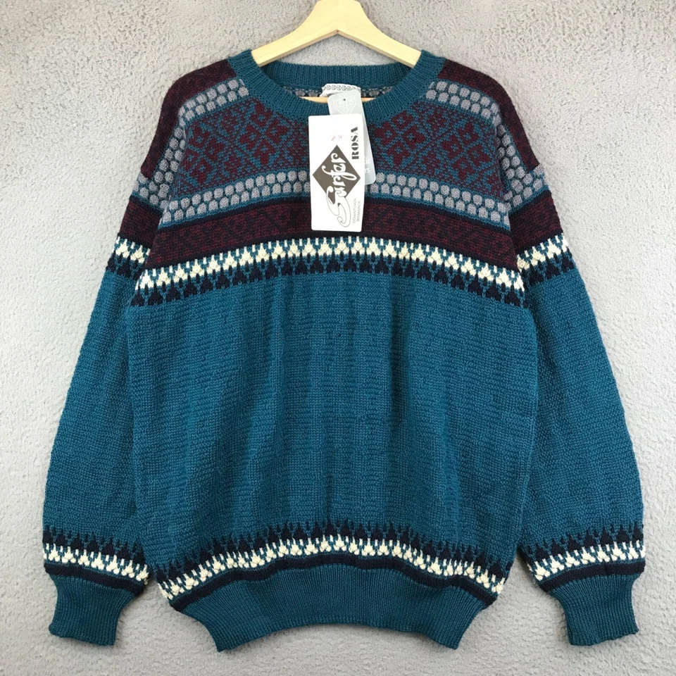 New Vintage Nomadic Traders Sweater Men Large Blue Wool Knit Chunky Grandpa - Image 1 of 4