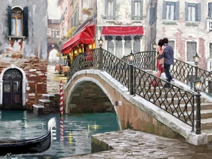 Richard Macneil - Venice Bridge - Canvas Print Wall Art - 2 sizes Available - Picture 1 of 1