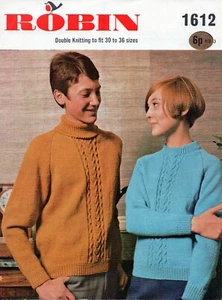 ~Vintage 1971 Robin Strickmuster für Zopfmuster Rundhals & Polokragen Pullover~ - Bild 1 von 1