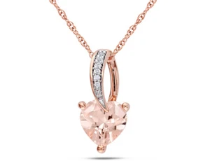 1.10 Carat (ctw) Morganite & Diamond Heart Pendant 10K Rose Pink Gold - Picture 1 of 4