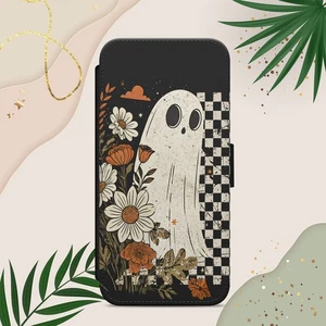 Süße Ghost Boho Herbst Motiv Handy Hülle für iPhone Samsung Pixel Flip Wallet Cover - Bild 1 von 6