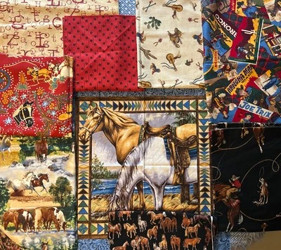 Lote de tela temática de vaquero occidental caballo varias longitudes un panel de almohada Foto 1 de 4