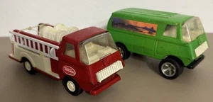 2 camion dei pompieri vintage Tonka 6" e furgone verde metallo e plastica - Foto 1 di 14