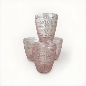 Lenox Set of 4 Pressed Glass Bead Double Old Fashioned in Pink NEW - Picture 1 of 6