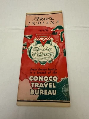 Винтажная карта путешествий Индиана масло коноко 1940-е - Изображение 1 из 4