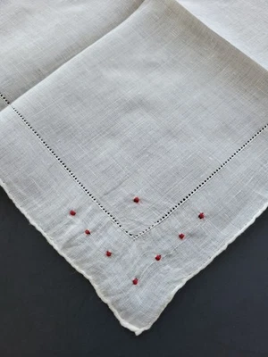 Vintage Ladies Hankie Embroidered Red Dots - Image 1 of 4