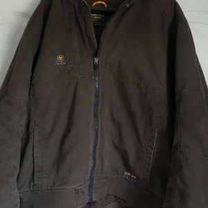 Ariat Rebar DuraCanvas Work Jacket Men XL Sherpa Lining Hood Brown - Picture 1 of 3