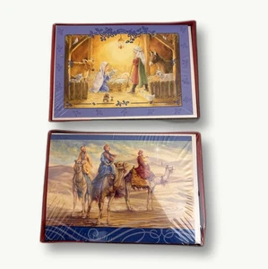 2 Tarjetas de Navidad en caja Belén y Reyes Magos Juegos de vacaciones religiosas - Sellados - Imagen 1 de 4