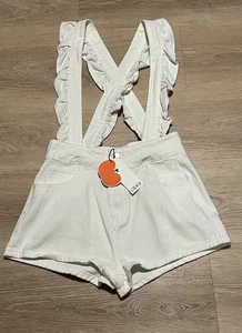 Neu mit Etikett Cider weiß Rüschen Träger Strapsshorts Strampler Stil Größe S Cottagecore - Bild 1 von 7