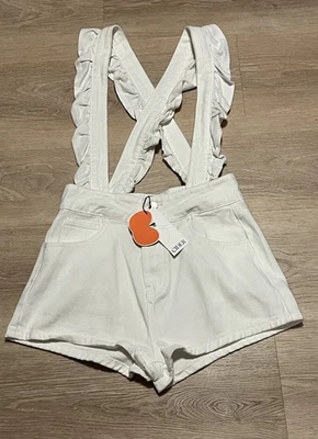 Nuevo con etiquetas Pantalones Cortos con Tirantes con Correa con Volantes Blanco Sidra Estilo Mameluco Talla S Cottagecore Foto 1 de 4