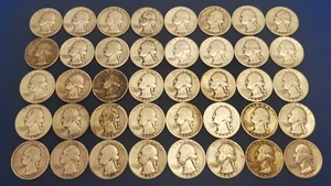 Lot of 40 $10 face Circulated 90% Silver Washington Quarters pre 1965 *DMG/WORN* - Bild 1 von 4