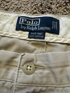 Vintage Polo Ralph Lauren Philip Chino Pants Mens 36x28 90s Khaki Tan Flat Front - Picture 1 of 6