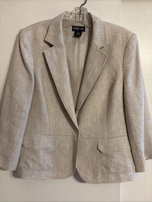 Chaqueta Blazer Style & Co 100% Lino Para Mujer Solo Elegante Forrada Talla 16 Beige Tostado Foto 1 de 4