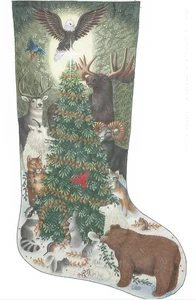 Needlepoint Handpainted Liz Goodrick Dillon Christmas Stocking Woodland Animals - Picture 1 of 4