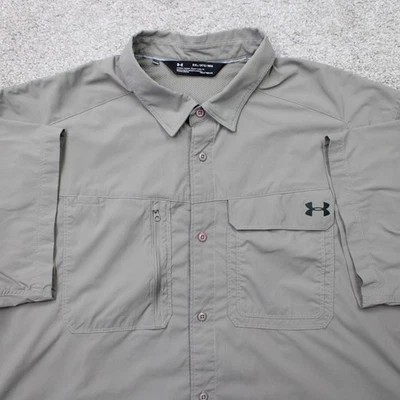 Under Armour Fish Hunt Shirt Mens 3XL XXXL Gray UA Loose Fit Heatgear S/S Button - Image 1 of 4